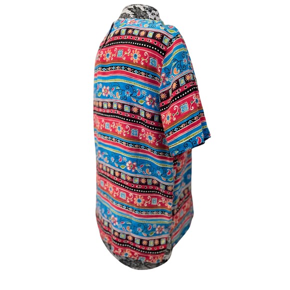 Vintage 90s Alfred Dunner Silk Top‎ Short Sleeve Aztec Floral Flowy Red Blue 10 - Picture 15 of 16